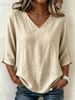 Women's Casual Loose V Neck Top Bamboo Cotton Mid Sleeve Fashion Top For Europe And America 2026_ecoleips.com