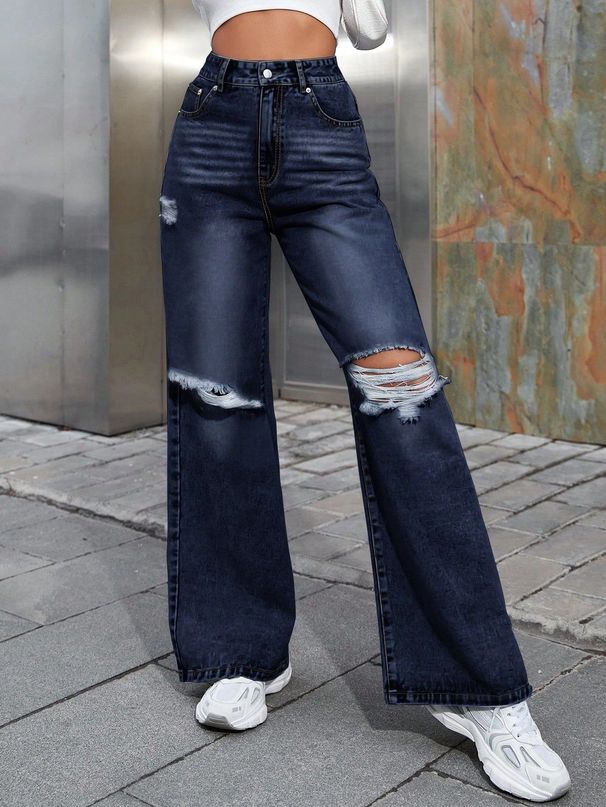 new white embroidered early autumn letter high waisted jeans, versatile pants, slimming wide leg straight leg pants_ecoleips.com