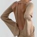 European And American Style Sexy Backless Round Neck Bell Sleeve Solid Color Knitted Long Sleeve Dress Beach Cover Up_ecoleips.com