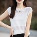 Summer 100% Pure Cotton Women's T-shirt Casual Hollow Knitted Pullover Sleeveless Loose V-neck Tees Pull Vest Tops_ecoleips.com