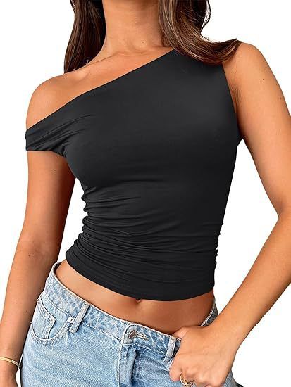 Cross-Border European And Summer Hot Girl Strap Off-Shoulder Vest Women's Outerwear Slim Fit Ruched Tank American Style_ecoleips.com