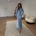 Elegant Asymmetrical Split Maxi Dress With Long Sleeves – Knitted Polyester High-Low Hemline For Women, Chic Office & Evening Wear (Light Blue)_ecoleips.com