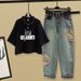 Women's Clothing Fashionable Printed T-Shirt And Ethnic Style Jeans Set Style Design Loose Short Sleeve Top Paired With Trendy Style Bottoms_ecoleips.com