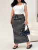2026 New Summer European And American Cross-Border Plus Size Women's Striped Knit Simple Pocket Slim Fit Bodycon_ecoleips.com