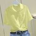 Women's Short Sleeve Polo Shirt - Korean Loose Fit Cropped Blouse With Pleated Detail (White/Green/Blue/Yellow, Summer)_ecoleips.com