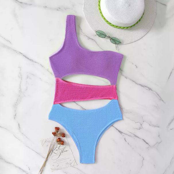 Women's Clothing New Swimsuit One Piece Color Stitching Contrast Color Swimsuit Sexy Hollow Bikini_ecoleips.com