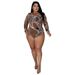 Women's Clothing Plus Size Clothes Chain-Print Plus-Size Women’s Suit Set – Long-Sleeve Slim-Fit Office & Party Outfit_ecoleips.com