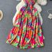 Women's Strapless Tube Top Swing Dress – Flowy Summer Vacation Printed Maxi Dress In Red/Rose Red (S/M/L/XL)_ecoleips.com