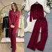 Sophisticated Two Piece Set With Color Block Metal Buckle Collar Long Sleeved Knit Top And High-Waisted Wide-Leg Straight-Leg Pants_ecoleips.com