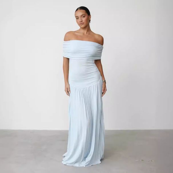 Women's Clothing One Shoulder Elegant Sexy Pleated French Beautiful Long Skirt Spring Summer Autumn Winter New Style All Match_ecoleips.com