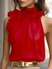 Elegant Petal Neck Halter Off-Shoulder Slim Fit Sleeveless Solid Color Top For Women_ecoleips.com