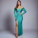 Women's Clothing Top One Shoulder V Neck Long Sleeved High Waist Evening Dress Fishtail Skirt Long Skirt Dress_ecoleips.com