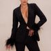 Women's Long Sleeve Top with Rhinestone Studded Neckline And Ostrich Feather Trim Cuffs European American Style for Autumn_ecoleips.com