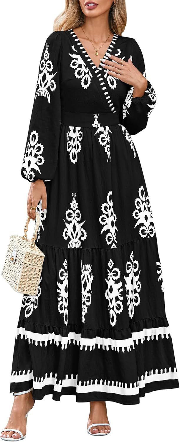 2025 Autumn Bohemian Floral Long Sleeve V-Neck Flowy Elegant Beach Dress For Women_ecoleips.com