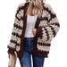 Oversized Batwing Sleeve Knit Cardigan - Chunky Cable Striped Sweater Coat For Women (Color Block Design)_ecoleips.com