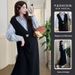 Autumn New Korean Fashion V-Neck Vest Long + Striped Shirt Two-Piece Set Maternity Dress_ecoleips.com