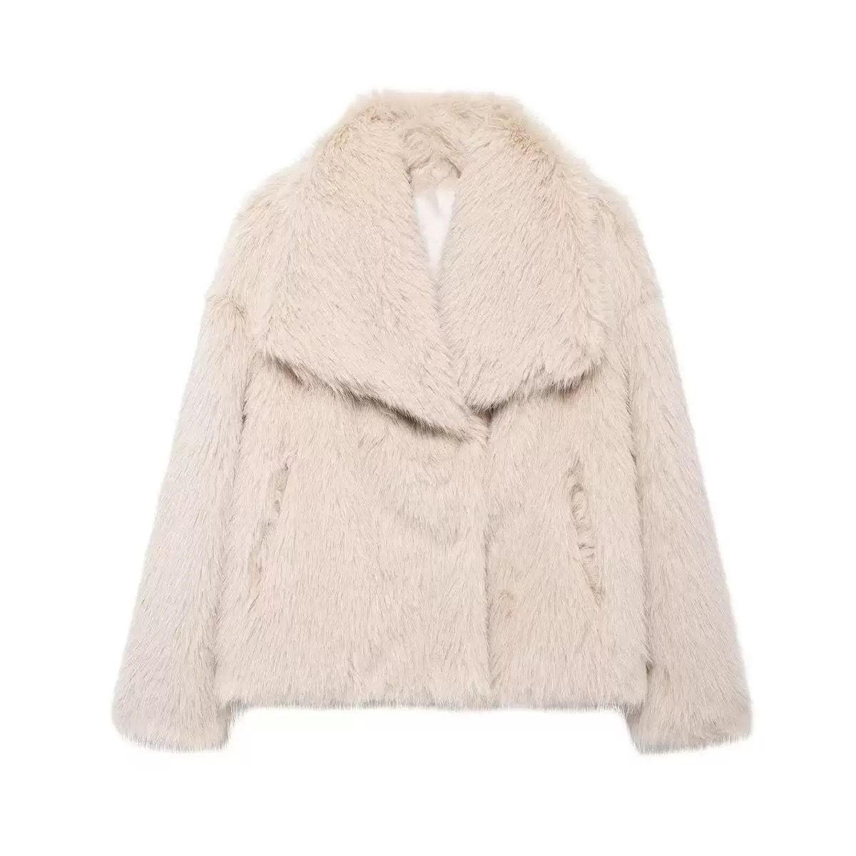 Women's Faux Fox Fur Coat Winter Elegant Faux Fur Jacket With Lapel Loose Fit Stylish Outerwear_ecoleips.com