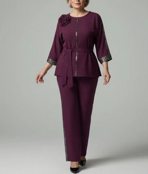 Women's Clothing Elegant Leopard Print Patchwork Floral Suit For Women Plus Size Summer New_ecoleips.com