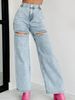 Women's Fashion Ripped Straight Leg Jeans Casual Spring/Summer 2024 Independent Website Wish Cross Border European American Style_ecoleips.com