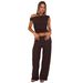 Women's Clothing Women's Two Piece Suit One Shoulder Oblique Collar Wide Leg Pants Elastic Bubble Design European American Style Clothing_ecoleips.com
