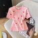 Summer New Women's Slim Fit Short Sleeve T-Shirt round Neck Unique Heart Shaped Top Ice Silk Knitwear Real Photos 2026_ecoleips.com