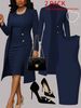Plus Size Elegant Two Piece Suit Set Blazer And Fitted Sleeveless Dress Solid Color Spring/Autumn Wear_ecoleips.com