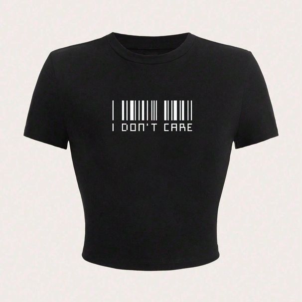 Women's Slim Fit Cropped T-Shirt Short Sleeved Top European American Style Barcode Print Hot Girl Trendy Casual Summer_ecoleips.com