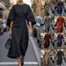 Women's Clothing Fashion Temperament Elegant Solid Color Waist Dress Casual Bat Sleeve Long Dress_ecoleips.com