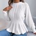 Solid Color Twist Waist Ruffle Edge Long Sleeve Pullover Sweater Women's Clothing_ecoleips.com