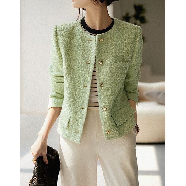 Women's Clothing Wool tweed autumn short candy green tops _ecoleips.com