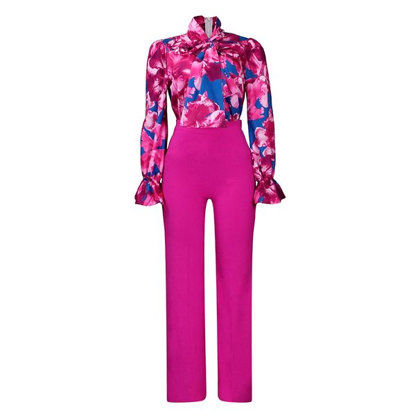 Women's Clothing Elegant Tie-Front Blouse & Straight-Leg Pants Set | Autumn Women’s Casual Outfit | Polyester Blend Matching Suit_ecoleips.com