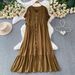 Women's Casual Long Dress Relaxed Fit Single Breasted V Neck Elegant Drape And Ruffles for Commuting_ecoleips.com