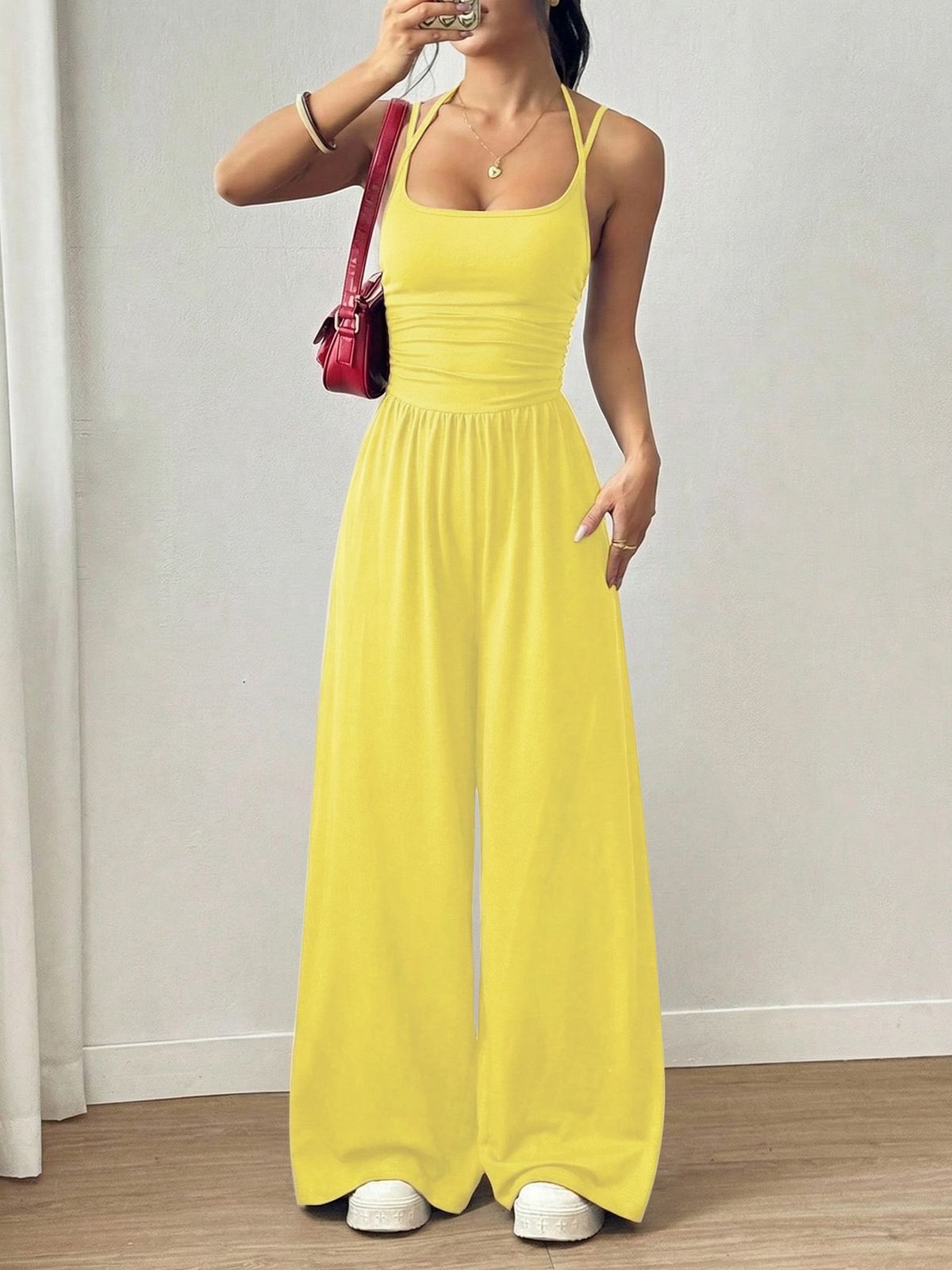 Women's Wide Leg Jumpsuit Sleeveless Strappy Wrap Style Romper Casual Comfortable One Piece Summer Outfit_ecoleips.com