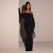 Women's Clothing"Elegant Off-Shoulder Mesh Dress – Silver Trim & Bodycon Fit For Women"_ecoleips.com