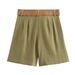 Aria Basics Aria Basics PB&ZA Women's Clothing 2025 Summer New European And American Style Simple Versatile Belt Bermuda Shorts 8649767_ecoleips.com