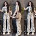 Women's Summer Fashion Set Short Sleeve Puppy Print Top And Slim Fit Wide Leg Pants Casual Two-Piece Outfit_ecoleips.com