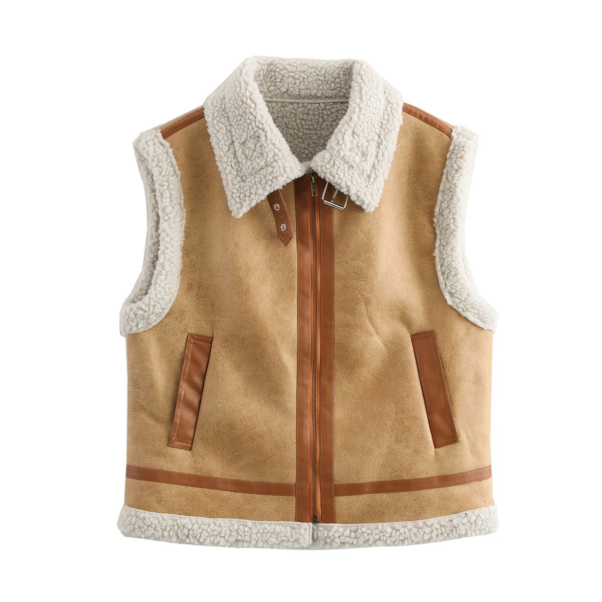 Women's Faux Fur Vest With Zip Closure, Winter Fashion Outerwear For Street Style, Black/Deep Brown/Chocolate, S/M/L_ecoleips.com