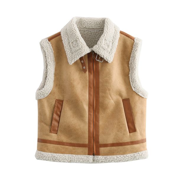 Women's Faux Fur Vest With Zip Closure, Winter Fashion Outerwear For Street Style, Black/Deep Brown/Chocolate, S/M/L_ecoleips.com
