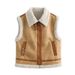 Women's Faux Fur Vest With Zip Closure, Winter Fashion Outerwear For Street Style, Black/Deep Brown/Chocolate, S/M/L_ecoleips.com