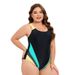 Women's Clothing New Color Matching Sports One Piece Large Size Swimsuit Backless Triangle Conservative Swimsuit_ecoleips.com