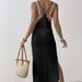 Women's Vacation Style Long Beach Dress American Suspender Strap Slit Slim Fit Summer Dress_ecoleips.com