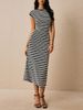 Women's Slim Fit Striped Knit Dress Sleeveless Long One Piece Skirt Elegant Autumn Casual Polyester Dress_ecoleips.com