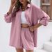Verve Women's Clothing 2025 Spring Solid Color Turn-down Collar Long Sleeve Shirt Elastic Waist Shorts Fashion Casual Set_ecoleips.com