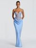European And American Women's Sexy Lace Strapless Dress Slim Fit Long Skirt Three Dimensional Pleated Tie up Dress_ecoleips.com