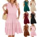 Women's Clothing Solid Color V Neck Loose Short Sleeved Waist Stitching Dress_ecoleips.com