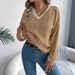 Color Matching V-neck Twist Lantern Long-sleeved Sweater Women's Clothing_ecoleips.com