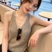 Old Money Style Hollowed Out V-Neck Versatile Knit Camisole For Women, Summer High-End Short Sleeveless Top_ecoleips.com