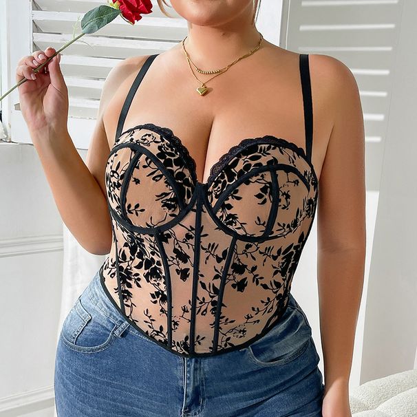 Plus Size Push Up Bra Vest Sexy Lace Underwire Fishtail For Curvy Women Large Busts_ecoleips.com