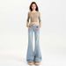 Light Blue Flared Jeans For Women, Low-waisted Slimming Floor-length Pants, Black And White Wholesale_ecoleips.com