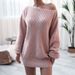 Real Shot Autumn Winter European American Long Sleeve Off-Shoulder Casual Loose Knitted Sweater Dress Hot-Selling_ecoleips.com